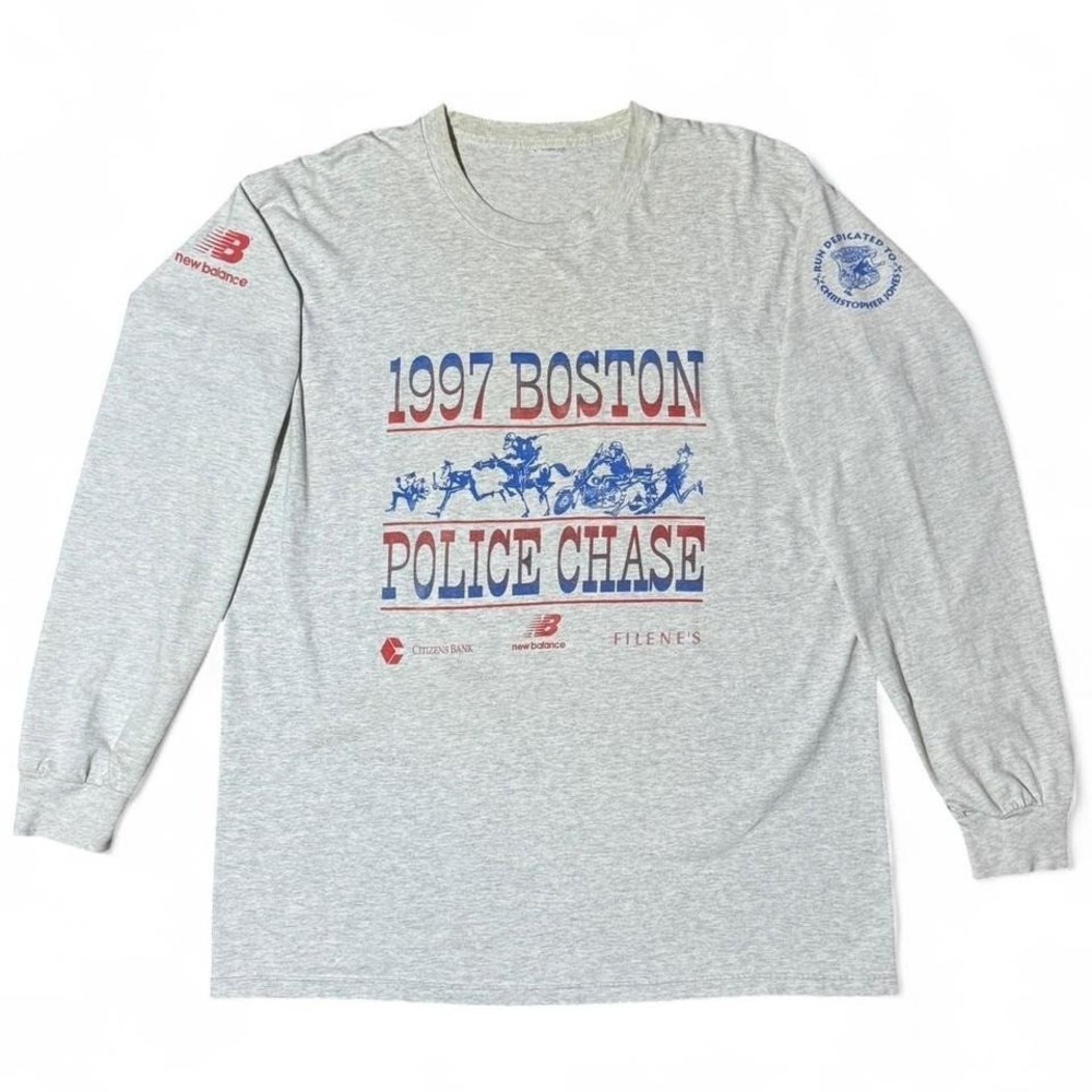 Vintage 1997 New Balance Citizen Bank Boston Police Chase Long Sleeve Grey Shirt